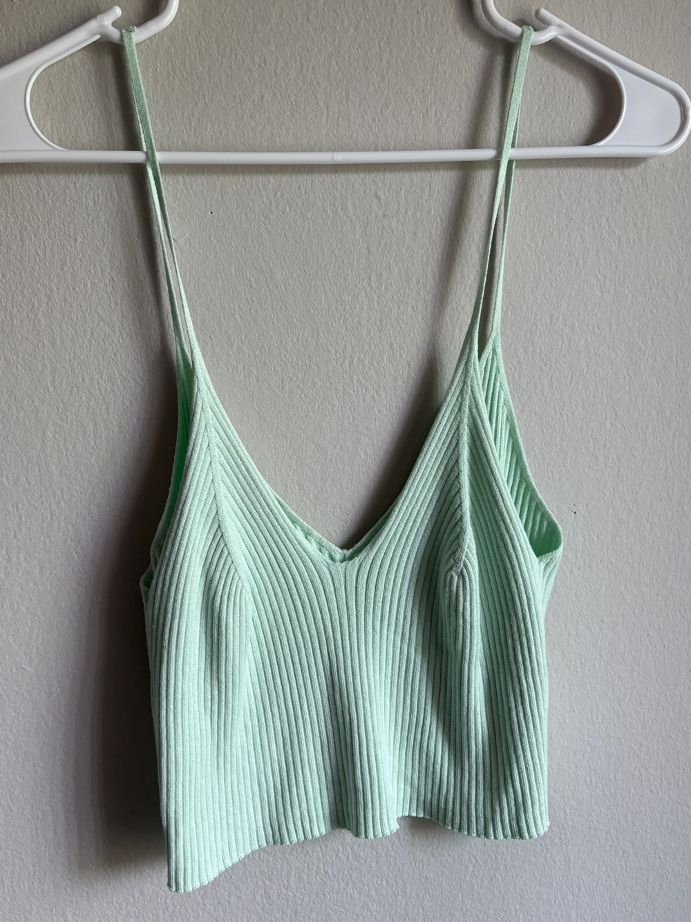 Mint Ribbed V-Neck Crop Tank Top
